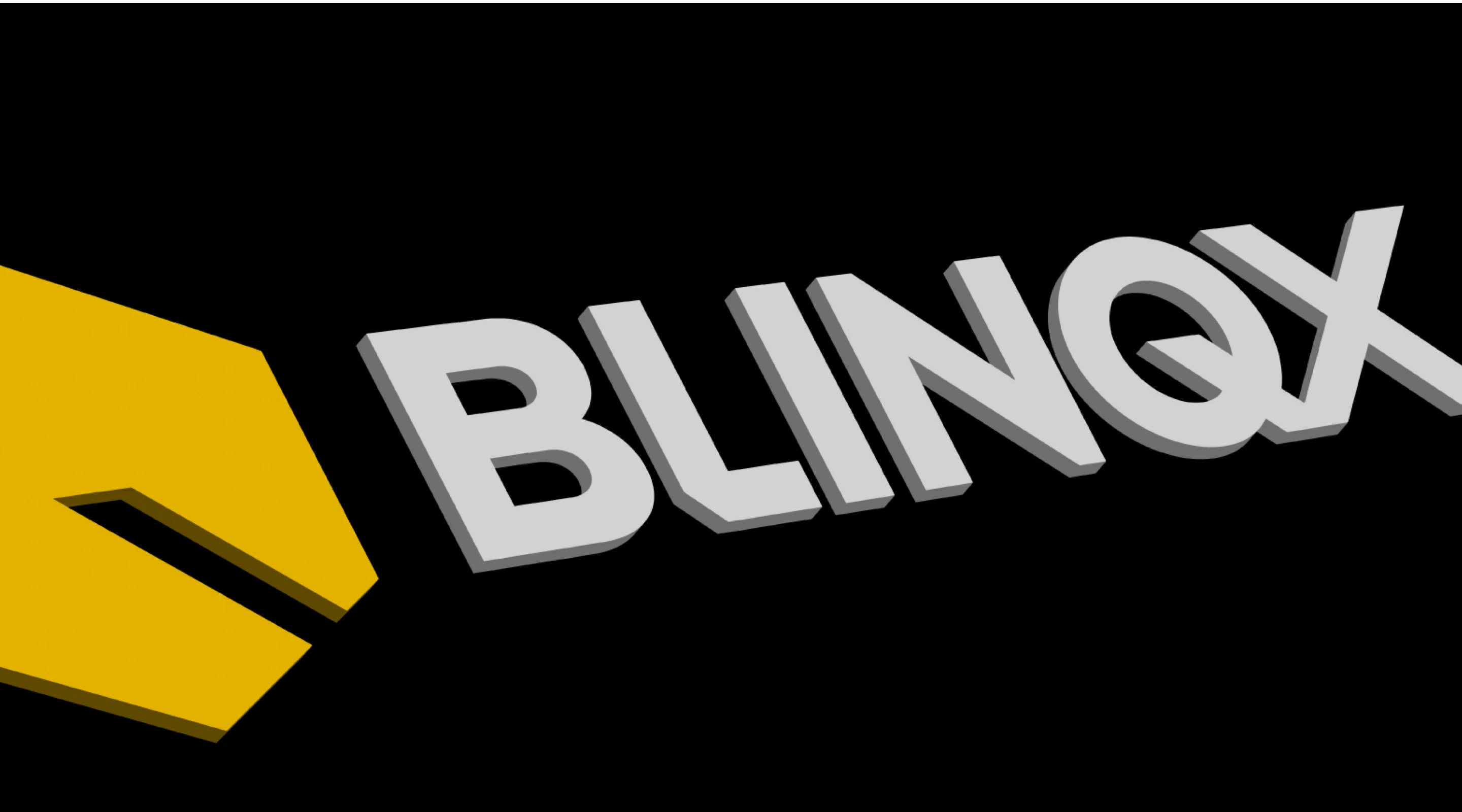 Het merk Blinqx in beeld: het logo groot uitgelicht naast een gouden vorm